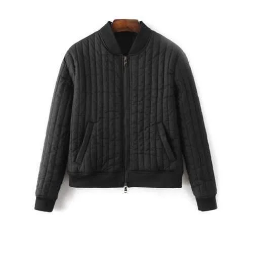 Cotton-Padded Zip-Up Jacket - Black S V-Neck Jacket Boat Neck Jacket Square Neck Jacket