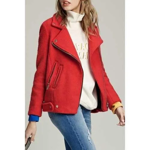 Wool Jacket with Pockets - Red M Tailored Jacket Straight Jacket A-Line Jacket