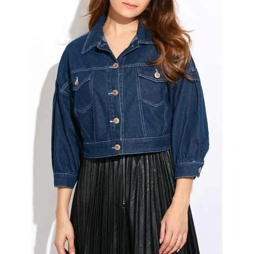 Double Front Pockets Crop Thin Jean Jacket - Deep Blue Xl Jersey Jacket Tulle Jacket Batik Jacket