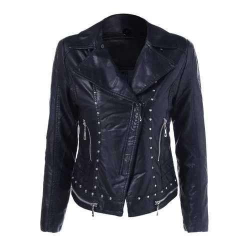 Rhinestone Slim Fit Biker Jacket - Black L Wool Fabric Cashmere Fabric Tweed Fabric