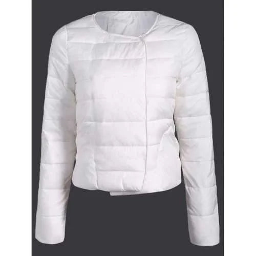 Double Pocket Short Slim Quilted Jacket - White L Faux Fur Jacket Real Fur Jacket Shearling Jacket