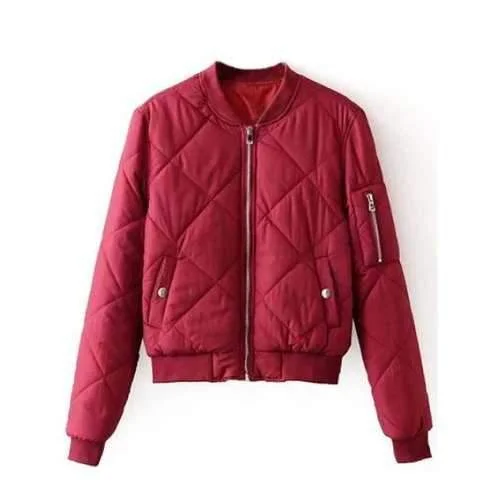 Zipper Diamond Quilted Bomber Jacket - Burgundy L Plaid Jacket Tartan Jacket Houndstooth Jacket