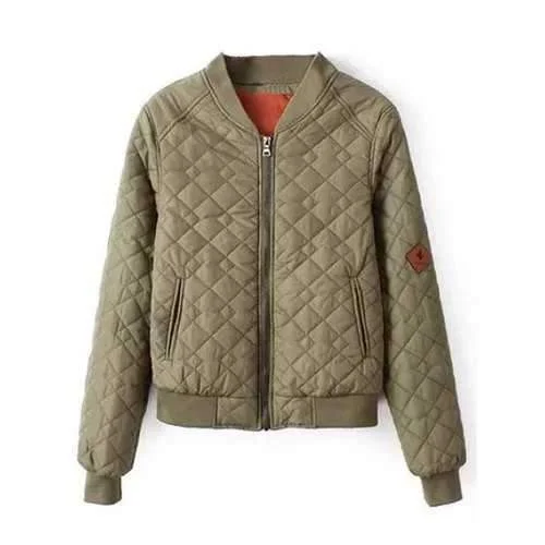 Zipper Quilted Bomber Jacket - Army Green S Fleece Jacket Down Jacket Parka