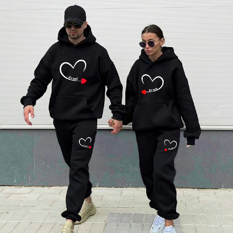 2023 Couples Tracksuit Love Heart Print Lover Hoodie and Pants 2 PCS Clothes Men Women Sweatshirts and Trousers Fleece Suits Hoodie with Hem Detail Decorative Unique 2023 Couples Tracksuit Love Heart Print Lover Hoodie and Pants 2 PCS Clothes Men Women Sweatshirts and Trousers Fleece Suits Hoodie with Hem Detail Decorative Unique