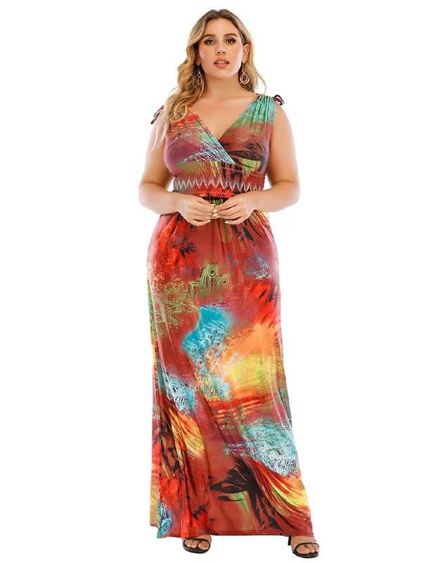 KittenAlarm - Plus Size M-6XL Surplice Front Elastic Waist Multicolor Fantastic Maxi Dress Trendy Floral Print Maxi Dress KittenAlarm - Plus Size M-6XL Surplice Front Elastic Waist Multicolor Fantastic Maxi Dress Trendy Floral Print Maxi Dress