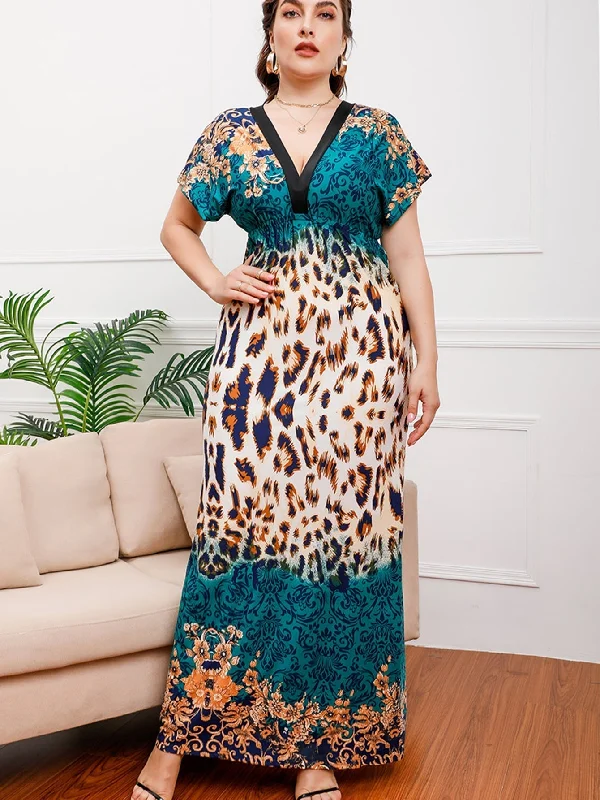 KittenAlarm - Plus size Black Leopard Smocked Waist Maxi Dress Stylish Button-Up Maxi Dress KittenAlarm - Plus size Black Leopard Smocked Waist Maxi Dress Stylish Button-Up Maxi Dress