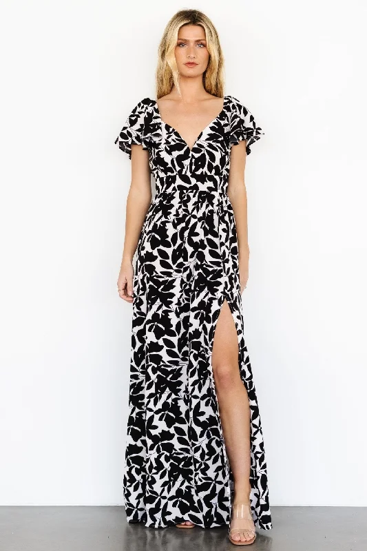 Adira Maxi Dress | Black Floral Fashionable Layered Maxi Dress