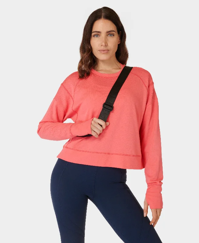 After Class Crop Sweatshirt Sb5622c Coral-Pink Hoodie with Pattern Geometric Abstract After Class Crop Sweatshirt Sb5622c Coral-Pink Hoodie with Pattern Geometric Abstract