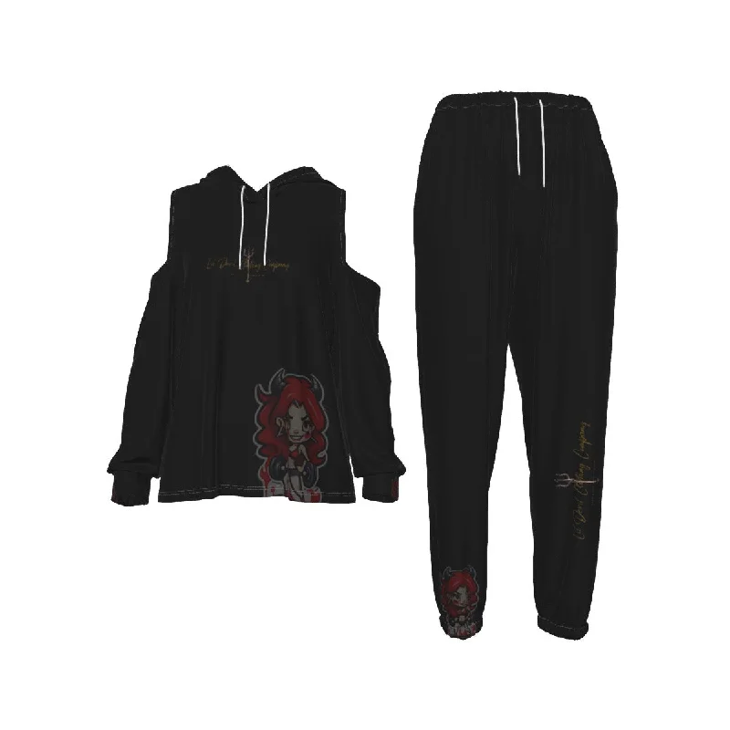 All-Over Print Women's Cold-Shoulder Hoodie Sports Suit little devil theme Hoodie with High-Low Hem Asymmetrical Trendy All-Over Print Women's Cold-Shoulder Hoodie Sports Suit little devil theme Hoodie with High-Low Hem Asymmetrical Trendy