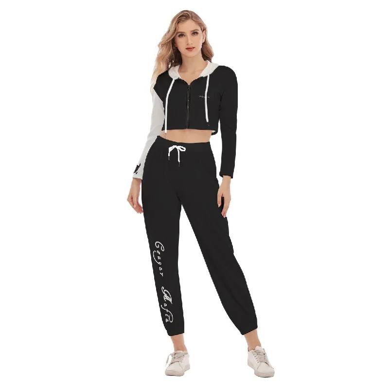 All-Over Print Women's Crop Hoodie Sports Set cougar mafia Hoodie with V-Neck Classic Versatile All-Over Print Women's Crop Hoodie Sports Set cougar mafia Hoodie with V-Neck Classic Versatile