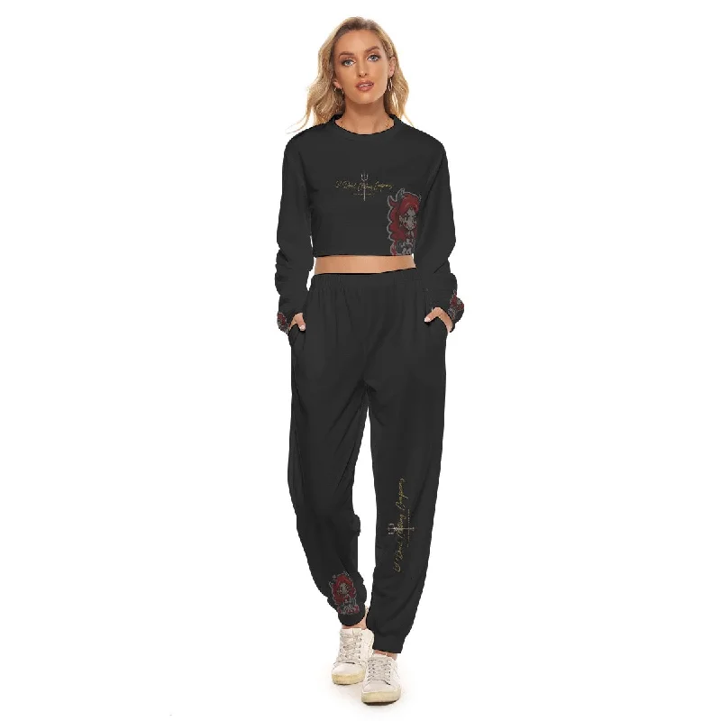 All-Over Print Women's Crop Sweatshirt Suit little devil theme Hoodie with Hem Ribbing Snug Secure All-Over Print Women's Crop Sweatshirt Suit little devil theme Hoodie with Hem Ribbing Snug Secure