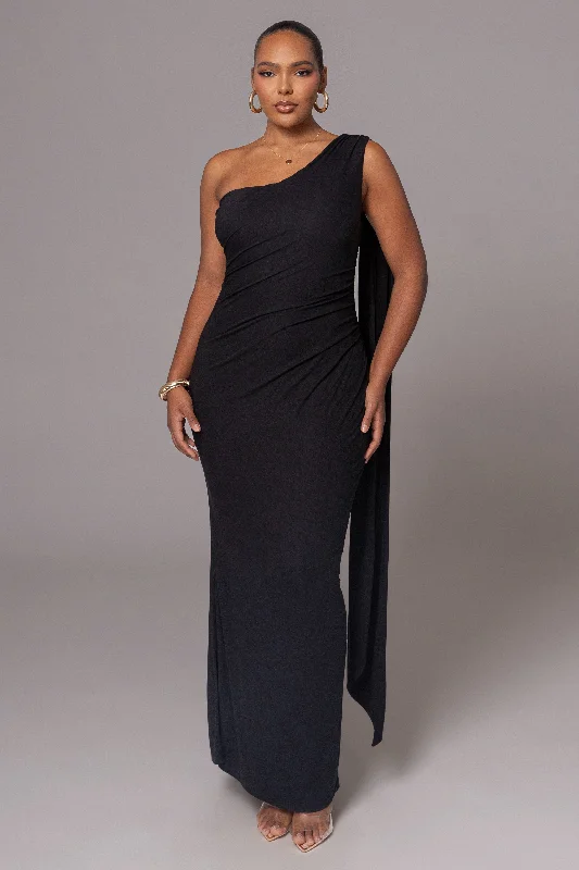 Black Kianna Drape Maxi Dress Comfortable Bohemian Maxi Dress
