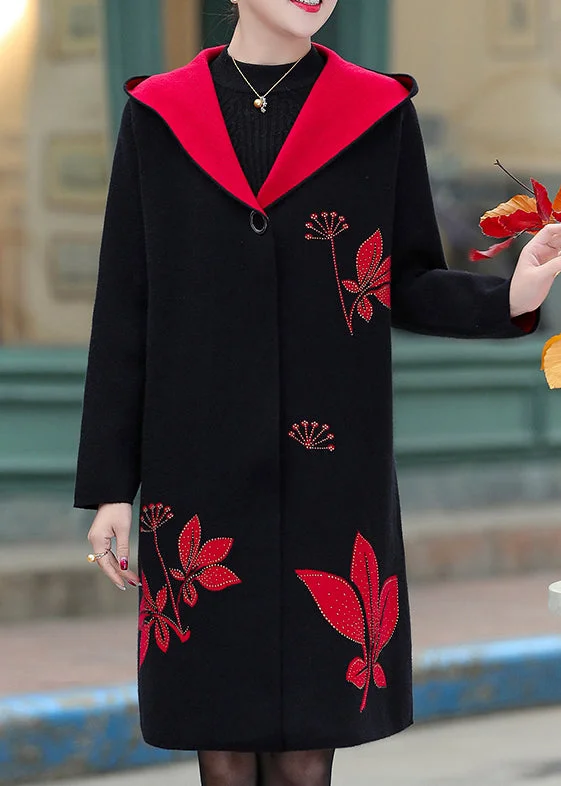Black Women Woolen Hoodies Outwear Jacquard Spring Hoodie with Button Placket Classic Preppy Black Women Woolen Hoodies Outwear Jacquard Spring Hoodie with Button Placket Classic Preppy