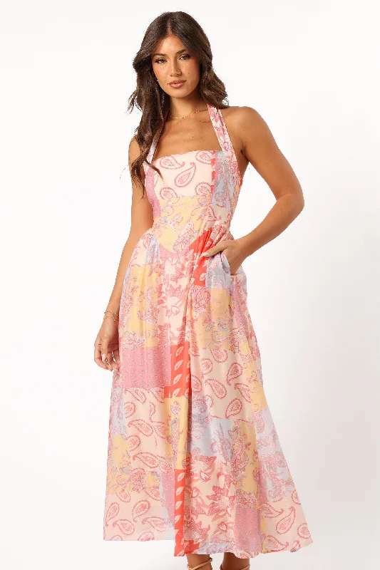 Blaire Maxi Dress - Pink Multi Elegant Velvet Maxi Dress