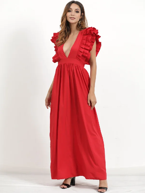 Bodhi Tiered Ruffle Maxi Dress - Wine Trendy Fit-and-Flare Maxi Dress