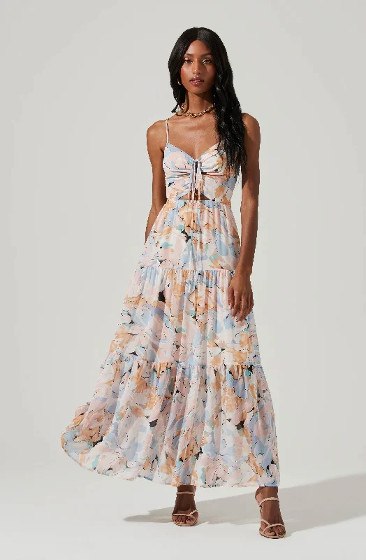 Brandy Floral Cinched Front Cutout Maxi Dress Comfortable T-Shirt Maxi Dress