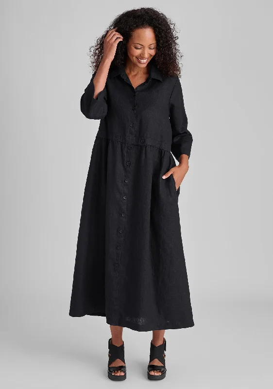 Button Down Dress - Linen Maxi Dress Elegant Maxi Dress with Pockets