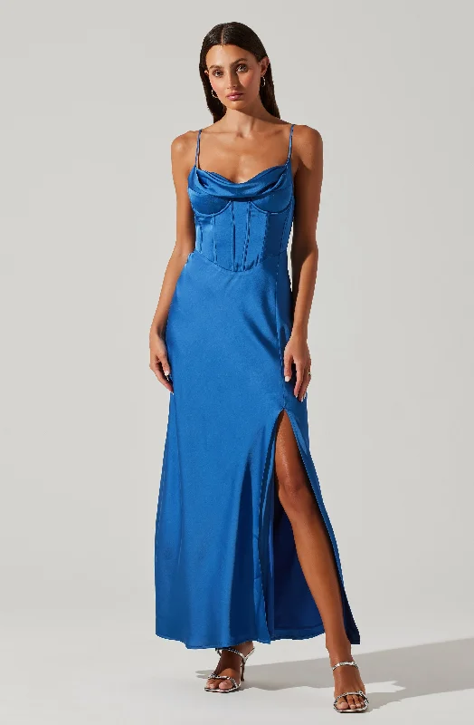 Cannes Satin Bustier Maxi Dress Elegant Floral Maxi Dress