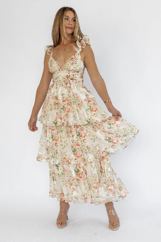 Carmen Cream Floral Maxi Dress - Final Sale Elegant Velvet Maxi Dress