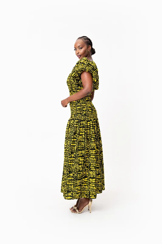 CHIMA African print smocked body maxi dress Fashionable Sheer Maxi Dress