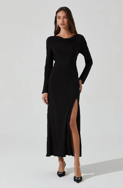 Decima Cowl Neck Maxi Dress Trendy Maxi Dress with Bow