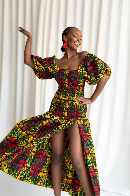 DEJI African print smocked body maxi dress Stylish Boho Maxi Dress