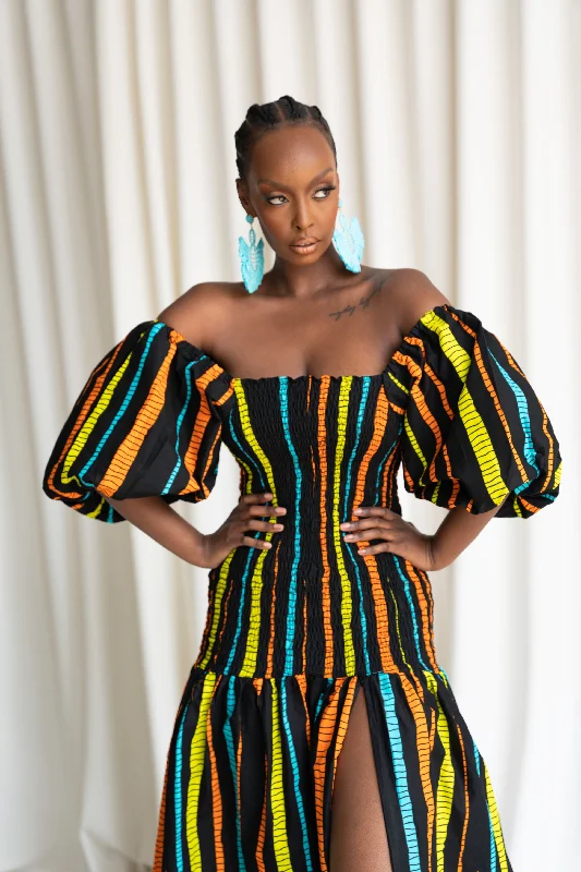 DELE African print smocked body maxi dress Trendy Button Front Maxi Dress