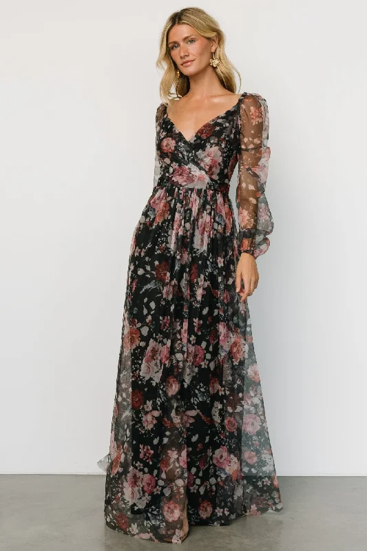 Desiree Tulle Maxi Dress | Black + Berry Comfortable Fit-and-Flare Maxi Dress