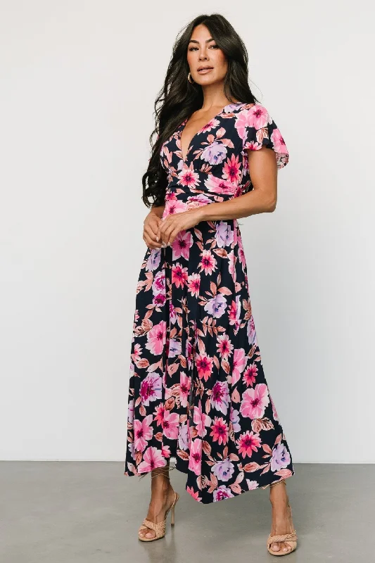 Destin Maxi Dress | Navy + Pink Fashionable Halter Neck Maxi Dress