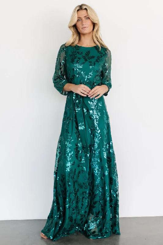 Destiny Sequin Maxi Dress | Emerald Cozy Maxi Dress with Slit