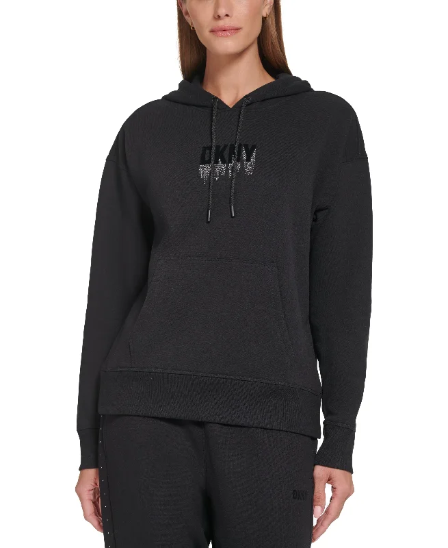 DKNY Sport Womens Rhinestone Logo Hooded Sweatshirt Hoodie with Slim Fit Tailored Modern DKNY Sport Womens Rhinestone Logo Hooded Sweatshirt Hoodie with Slim Fit Tailored Modern