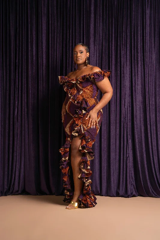 DORA Off shoulder Ruffle African Print Maxi Dress Chic Sleeveless Maxi Dress