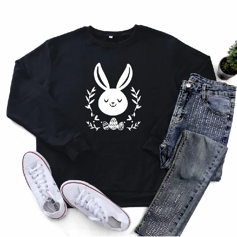Easter Fashion Women'S Long Sleeve Bunny Print Round Neck Sweatshirt Hoodie with Monochrome Minimalist Simple Easter Fashion Women'S Long Sleeve Bunny Print Round Neck Sweatshirt Hoodie with Monochrome Minimalist Simple