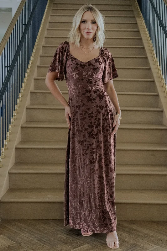 Everley Velvet Maxi Dress | Espresso Comfortable Plunging Neckline Maxi Dress