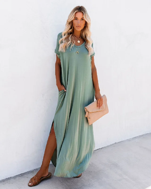 Farmers Market Pocketed Modal Maxi Dress - Dark Sage Comfortable Maxi Dress with Slits