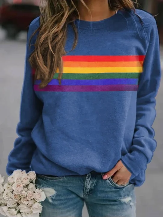 Fashion Women'S Multicolor Stripe Printed Round Neck Pullover Long Sleeve Sweatshirt Hoodie with Zipper Versatile Modern Fashion Women'S Multicolor Stripe Printed Round Neck Pullover Long Sleeve Sweatshirt Hoodie with Zipper Versatile Modern
