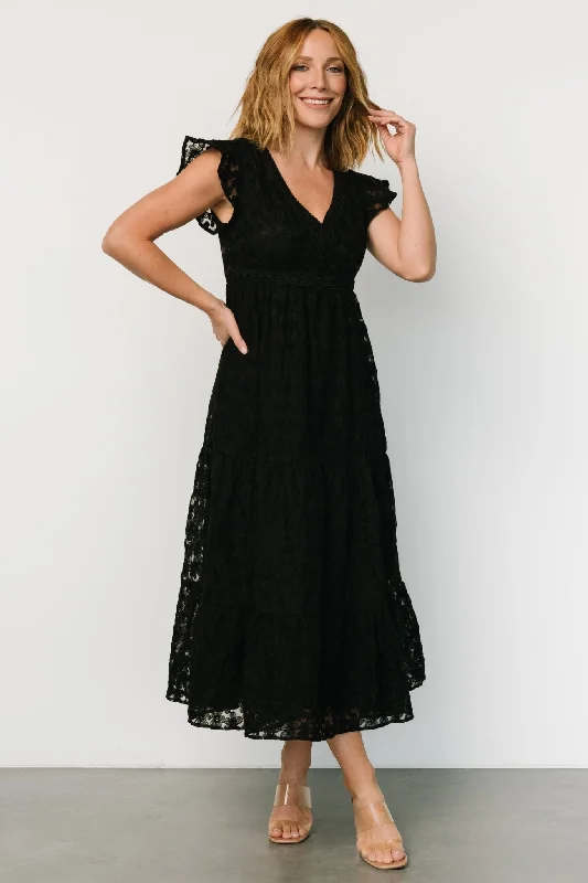 Ferrara Lace Maxi Dress | Black Fashionable Open-Back Maxi Dress