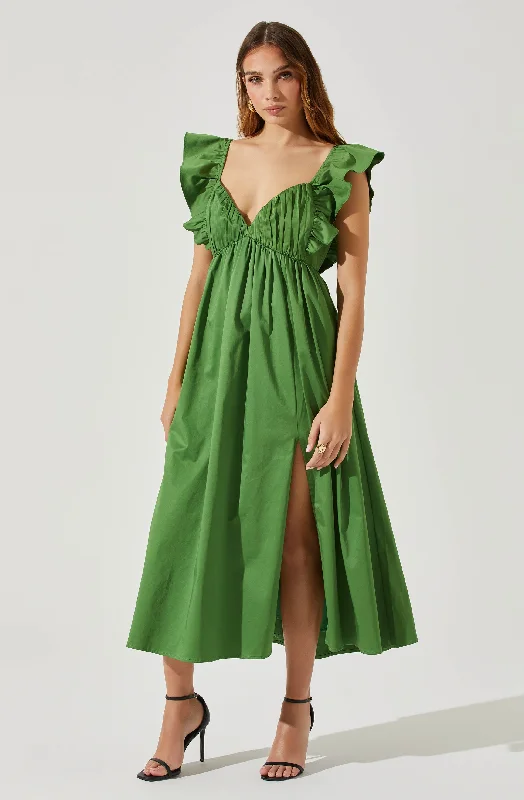 Flutter Sleeve Tie Back Maxi Dress Cozy Ribbed Maxi Dress