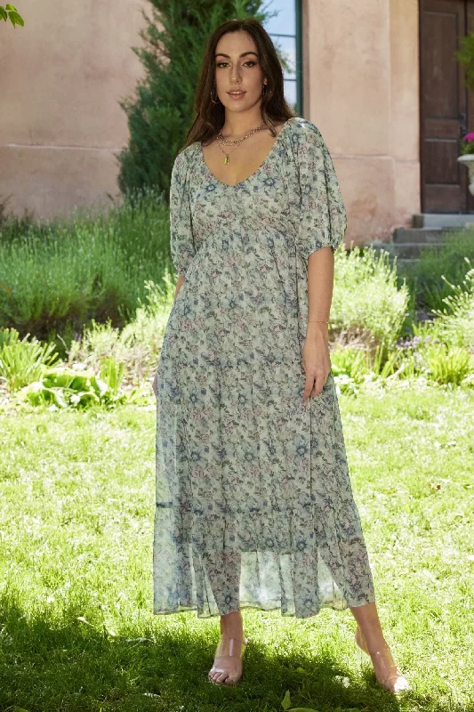 Ginny Maxi Dress | Light Green Floral Stylish A-Line Maxi Dress