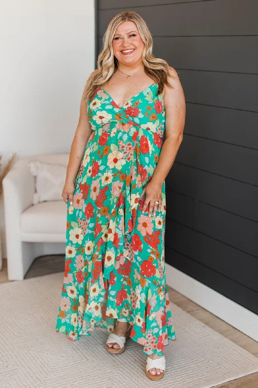 Hope Fills The Heart Floral Maxi Dress- Kelly Green Cozy Wrap Maxi Dress