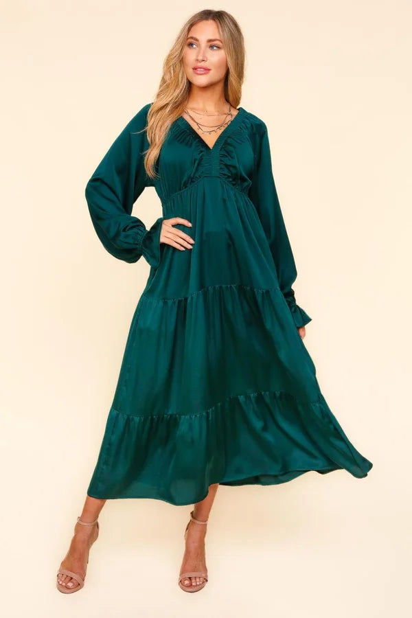Satin Babydoll Maxi Dress - Hunter Green (Shipping in 1-2 Weeks) Trendy Maxi Dress with Straps