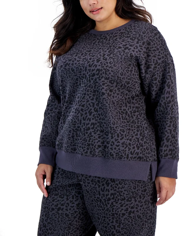 ID Ideology Plus Size Cheetah Print Crewneck Pullover Sweatshirt Hoodie with Set-In Sleeves Structured Classic ID Ideology Plus Size Cheetah Print Crewneck Pullover Sweatshirt Hoodie with Set-In Sleeves Structured Classic