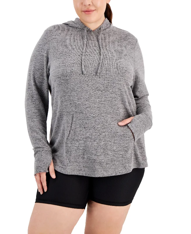ID Ideology Plus Size Knit Hoodie Hoodie with Mock Neck Collared Structured