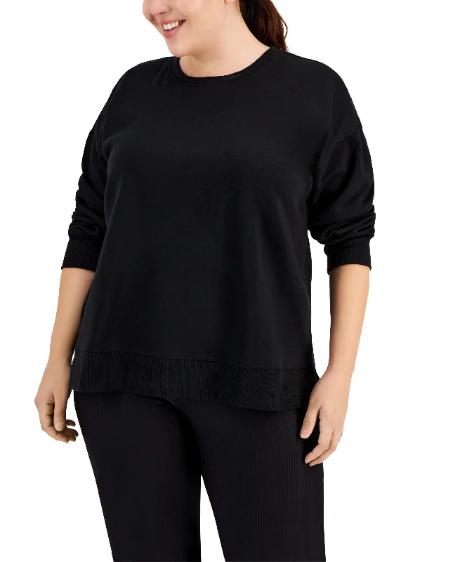 ID Ideology Plus Size Solid Crewneck Sweatshirt Hoodie with Hem Applique Textured Unique ID Ideology Plus Size Solid Crewneck Sweatshirt Hoodie with Hem Applique Textured Unique