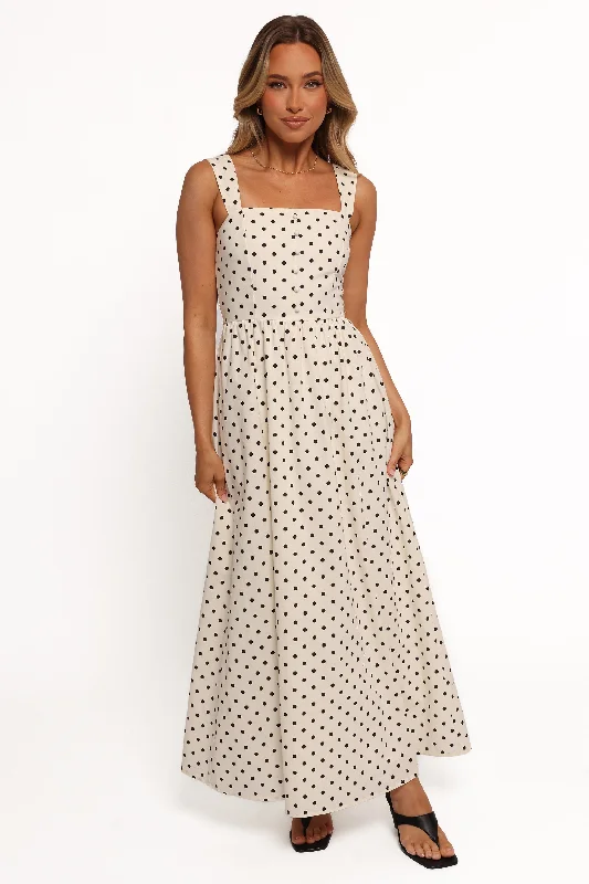 Jenni Maxi Dress - White Polka Dot Classic Solid Maxi Dress