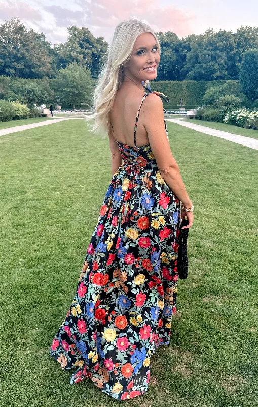 Juliet Maxi Dress ~ Charm Peony Black Taffeta Fashionable Chiffon Tiered Maxi Dress