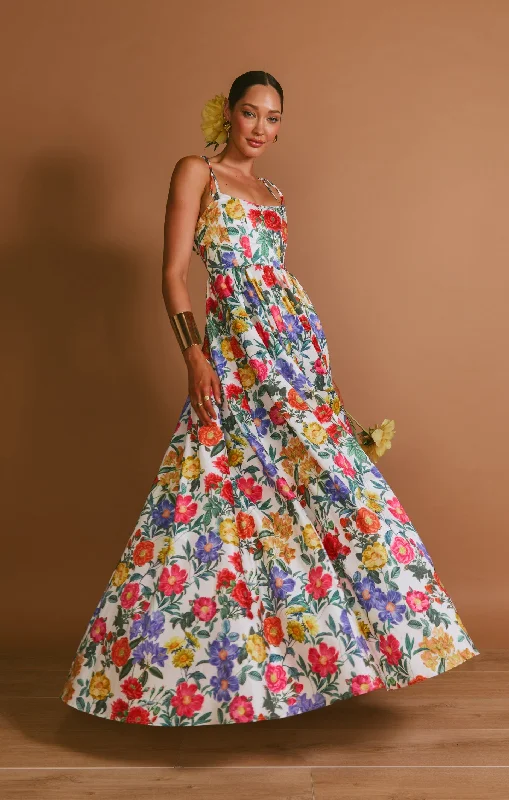Juliet Maxi Dress ~ Charm Peony White Taffeta Comfortable Bohemian Maxi Dress