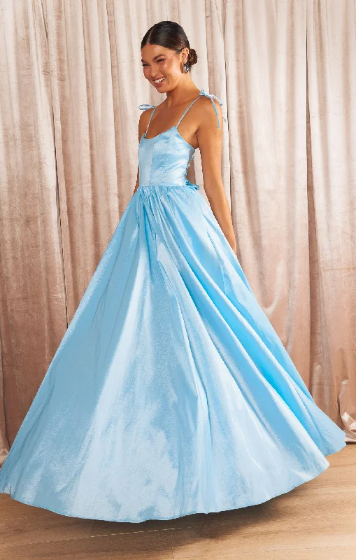 Juliet Maxi Dress ~ Light Blue Taffeta Comfortable Ruffle Hem Maxi Dress