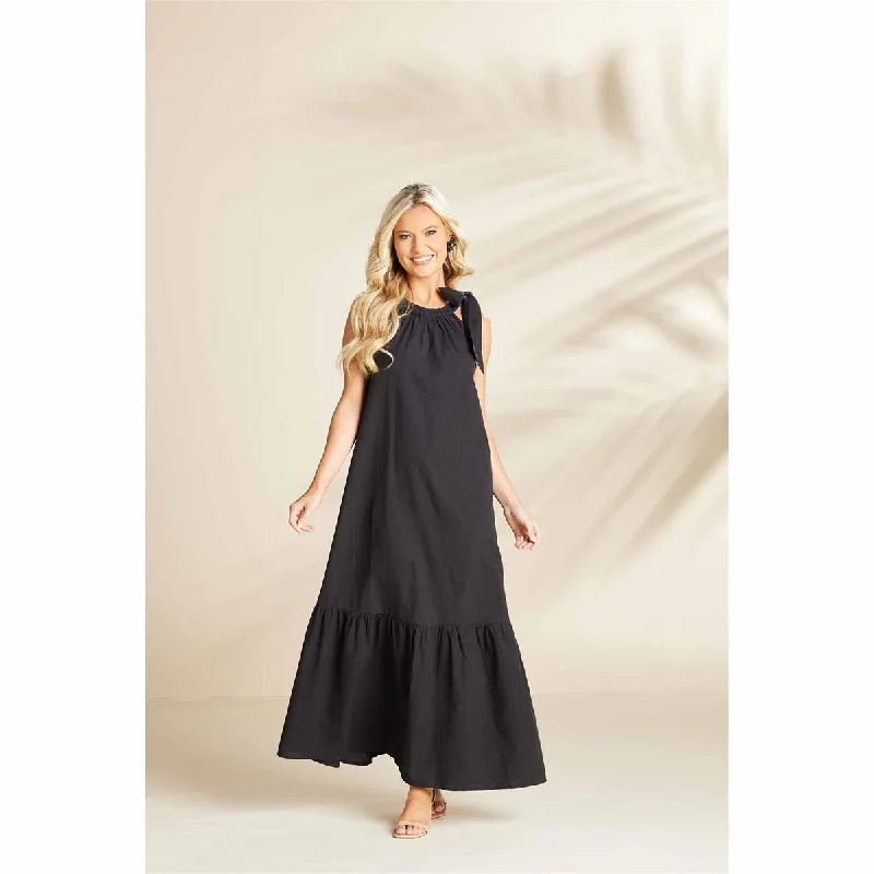Julip Maxi Dress by Mud Pie - Black Trendy A-Line Maxi Dress