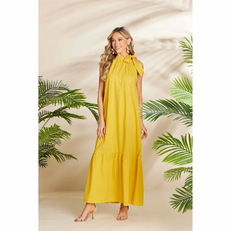 Julip Maxi Dress by Mud Pie - Mustard Cozy Maxi Dress with Slit